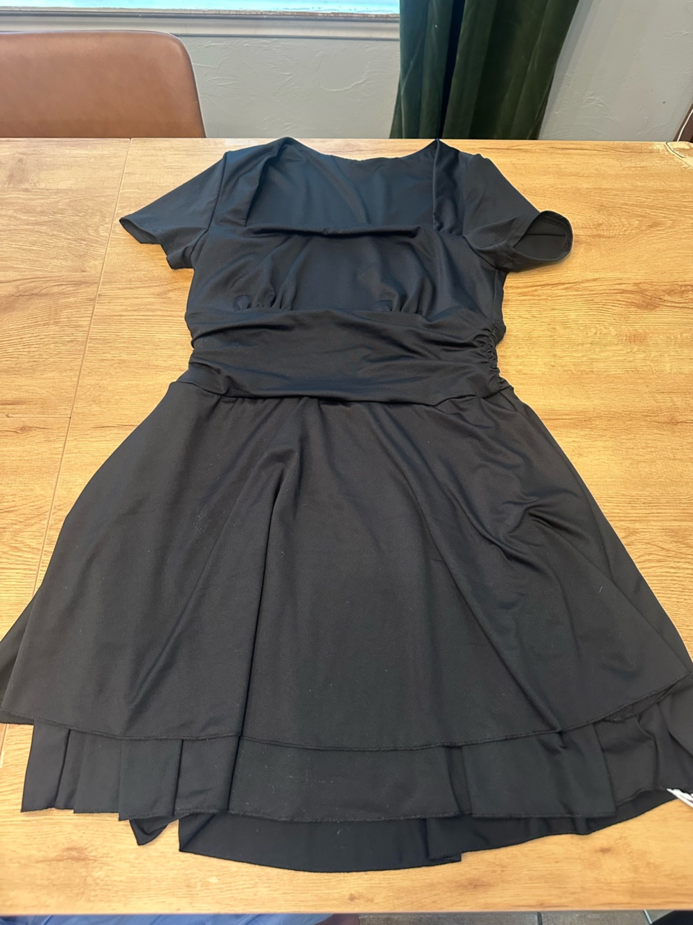 Black square neckline dress with ruffle layers